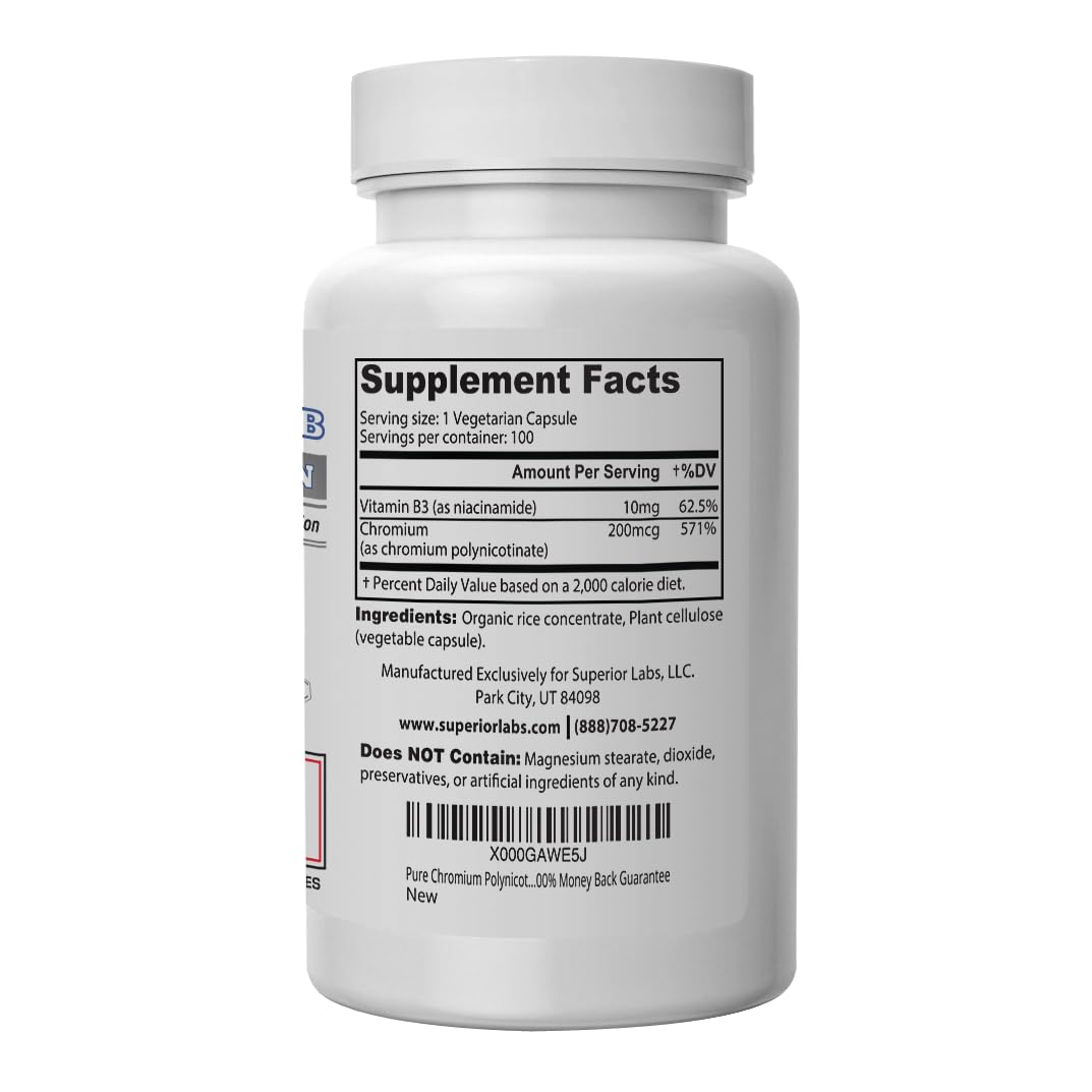 Pure Chromium Polynicotinate Supplement - Made in USA - 200mcg + Vitamin B3 for Optimal Superior Labs buy supplements canada