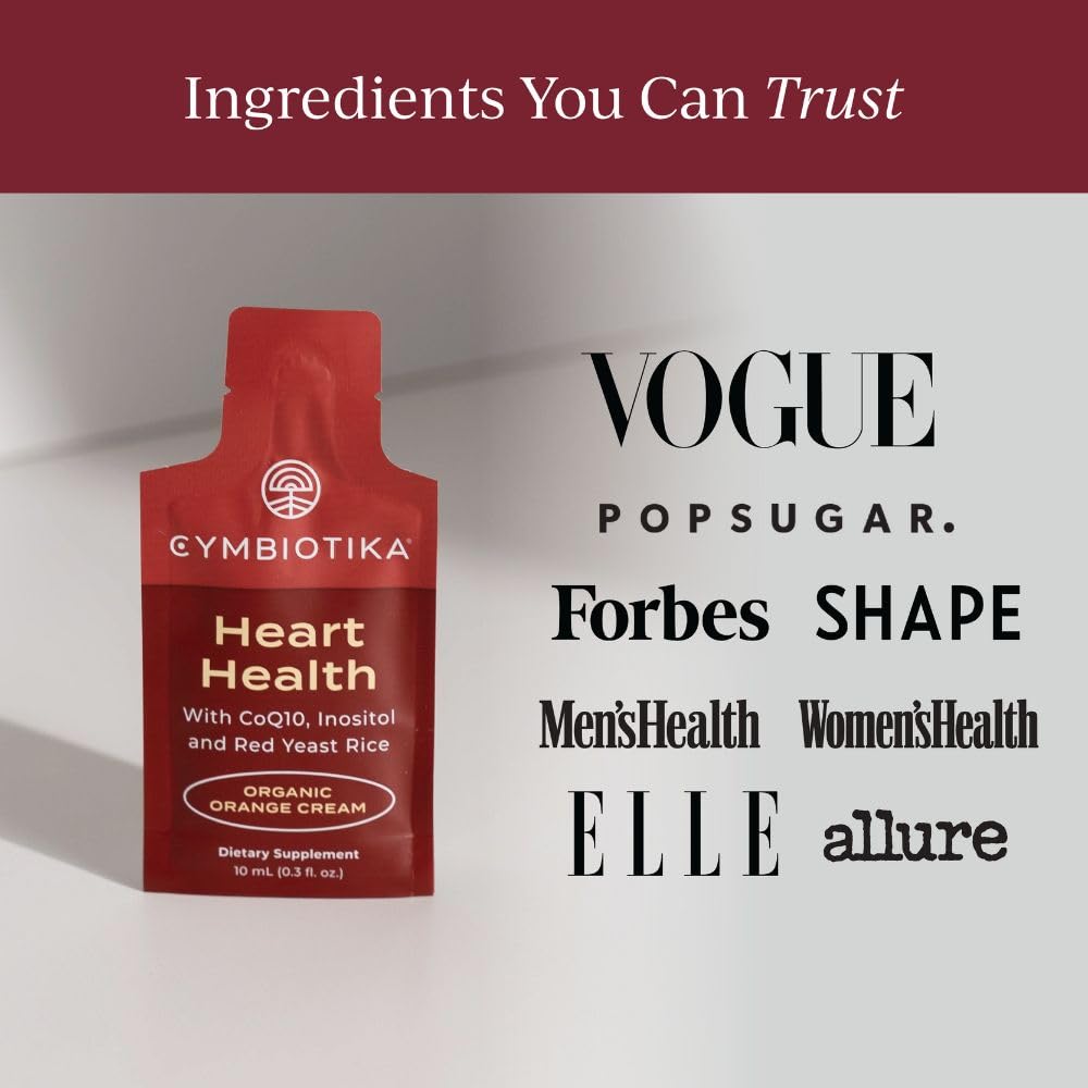CYMBIOTIKA Heart Health Supplement with CoQ10, Red Yeast Rice & Inositol, Gluten Free Supplements to Support Circulation & Aging, Organic Orange Cream Flavor, 30 Pack CYMBIOTIKA buy supplements canada