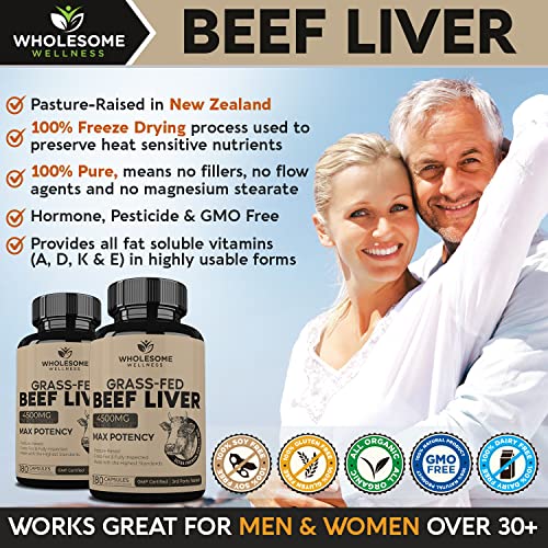 Grass Fed Desiccated Beef Liver Capsules (180 Pills, 750mg Each) - Natural Iron, Vitamin A Wholesome Wellness buy supplements canada