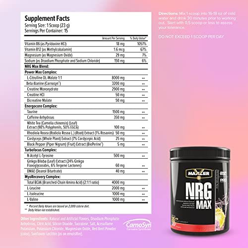 Maxler NRG MAX Pre Workout Powder with Taurine, L Citrulline Malate, Beta Alanine Creatine Maxler buy supplements canada
