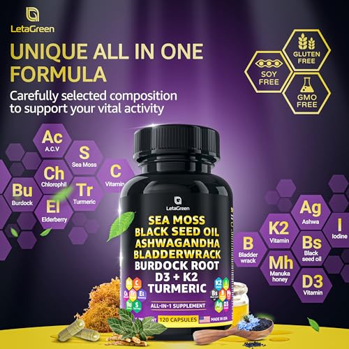 LetaGreen Irish Sea Moss Capsules – 120 Wildcrafted Sea Moss Pills with Black Seed Oil LetaGreen buy supplements canada