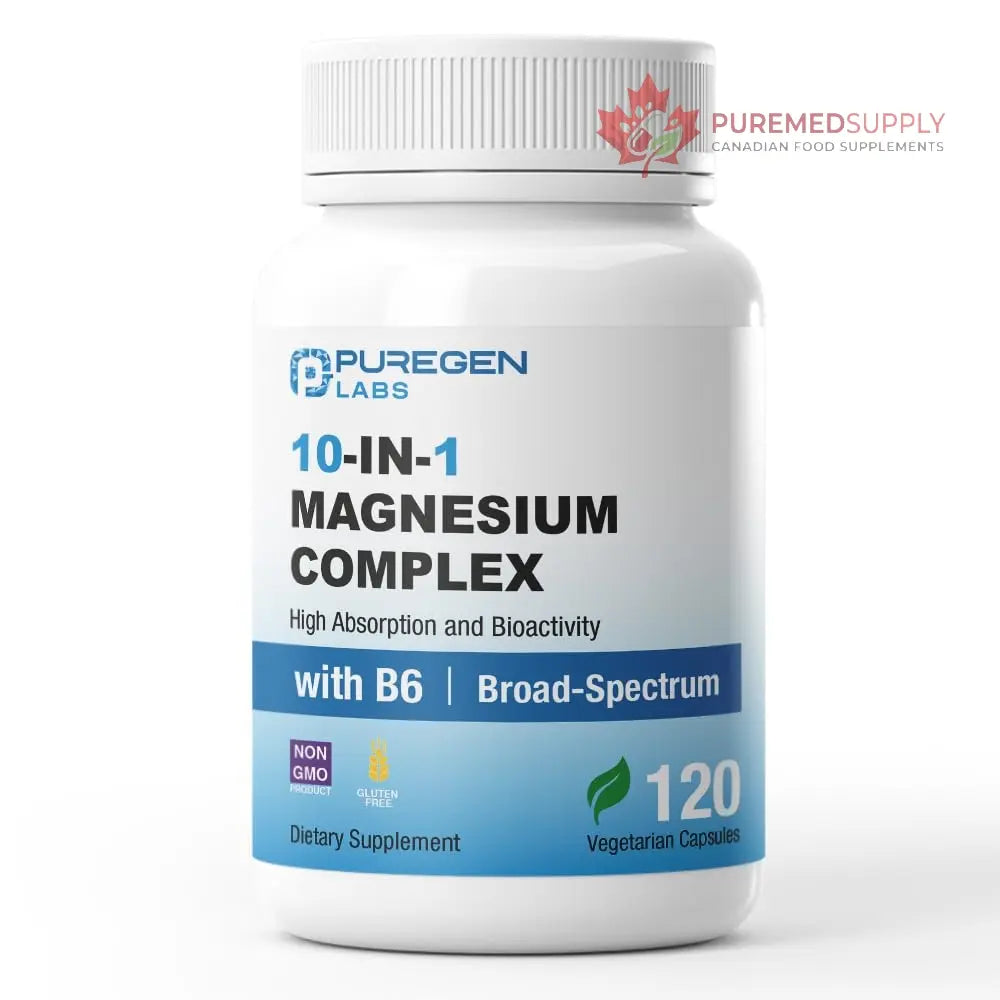 Puregen Labs 10 in 1 Magnesium Complex 500mg with B6-120 Veggie Capsules [High Absorption and Bioactivity] Non-GMO, NO Gluten and Dairy P Puregen Labs buy supplements canada