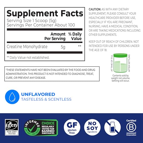 Orgain Creatine Monohydrate Micronized Powder, 100 Servings, Unflavored, Supports Muscle Growth, Post Workout Recovery and Brain Health, No Artificial Additives Orgain buy supplements canada