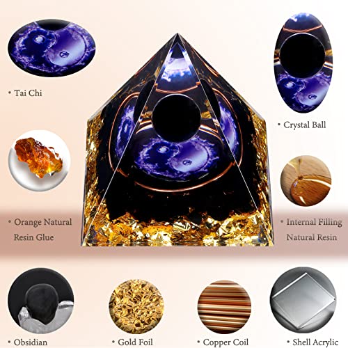 Yin Yang Healing Crystal Orgonite Pyramid - Tai Chi with Obsidian Ball - Taiji Reiki Chakra Meditation FENGSHUI-CAISHEN buy supplements canada