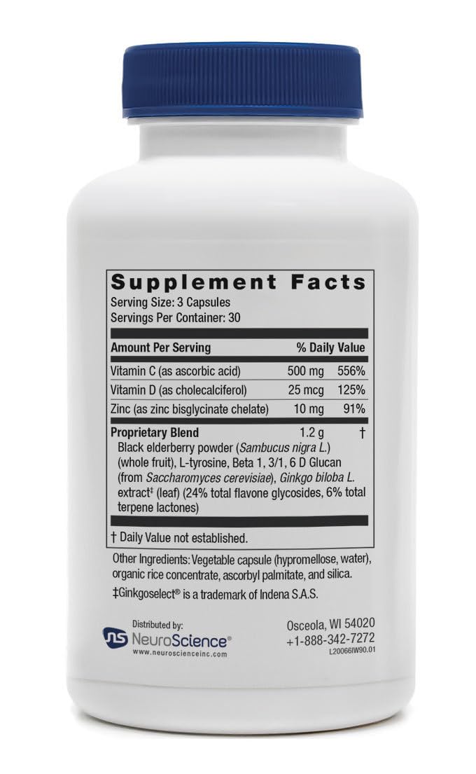Neuroscience ImmuWell - Immune Support & Brain Supplement for Memory and Focus with Vitamin C and Zinc, Vitamin D & Elderberry - Promotes Immunity, Mood, Energy, and Cognitive Function (90 ct) NeuroScience buy supplements canada