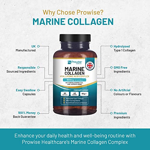 Marine Collagen with Hyaluronic Acid 1100mg | 90 Collagen Capsules High Strength for Women & Men PH PROWISE Healthcare buy supplements canada