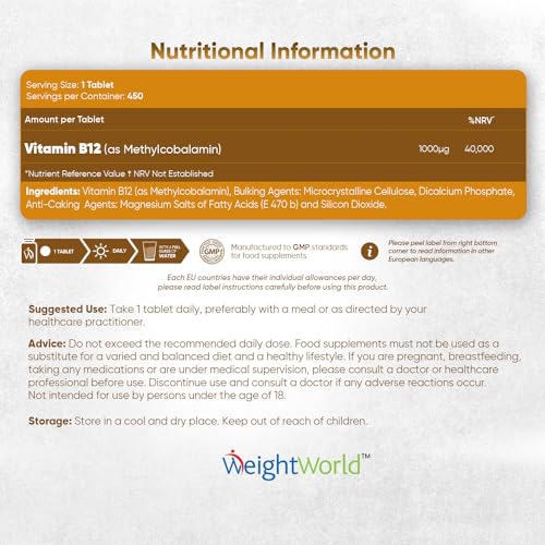 Vitamin B12 Tablets High Strength – 1000mcg Vegan B12 Supplement – 450 Pure Methylcob WeightWorld buy supplements canada