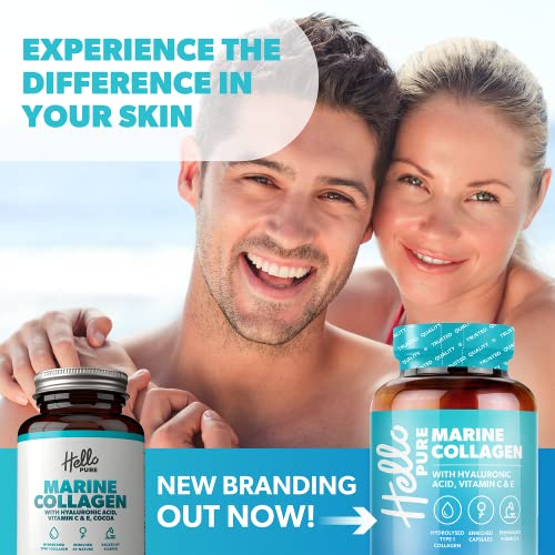 Marine Collagen Capsules - 1855mg - 120 Capsules - Enriched with Hyaluronic Acid & Vitamins C & E Hello Pure buy supplements canada