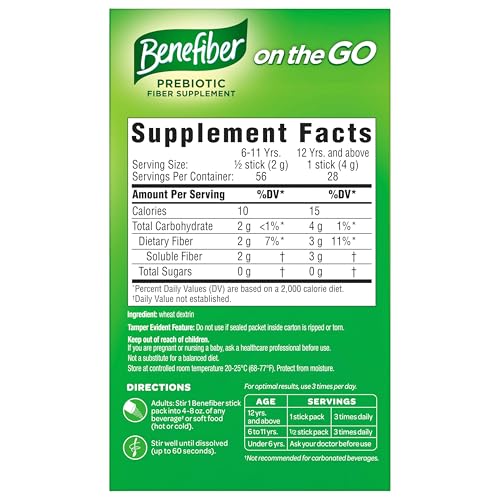Benefiber On The Go Prebiotic Fiber Supplement Powder for Digestive Health, Daily Fiber, Unflavored - 28 Sticks (3.92 Ounces) Benefiber buy supplements canada