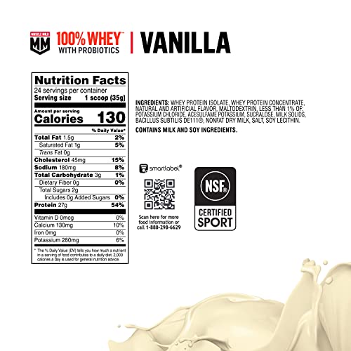 Muscle Milk 100% Whey With Probiotics Protein Powder, Vanilla, 1.85 Pound, 23 Servings Muscle Milk buy supplements canada