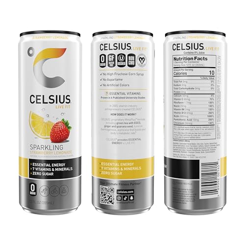 CELSIUS Sparkling Strawberry Lemonade, Functional Essential Energy Drink, 12 Fl Oz CELSIUS buy supplements canada
