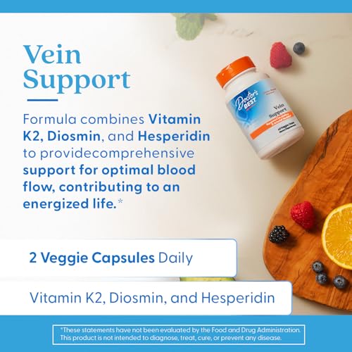 Doctor's Best Vein Support Supplement - Contains Diosmin & Hesperidin, Circulation Support for Legs & Feet, for Men & Women, Formula with Vitamin K2 & Natural Orange Extract, Vegan - 60 Veg Caps Doctor's BEST buy supplements canada