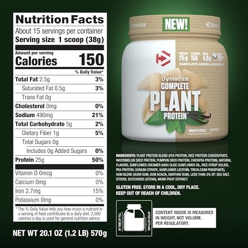 Dymatize Vegan Plant Protein, Smooth Vanilla, 25g Protein, 4.8g BCAAs, Complete Dymatize buy supplements canada