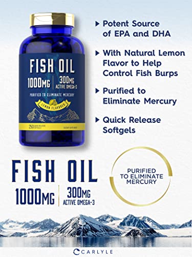 Fish Oil 1000mg | 300mg Omega 3 | 250 Count | Non-GMO and Gluten Free Supplement Carlyle buy supplements canada