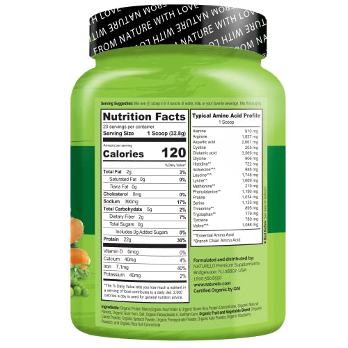 NATURELO Plant Protein Powder, Vanilla, 22g Protein - Non-GMO, 20 Ser NATURELO buy supplements canada