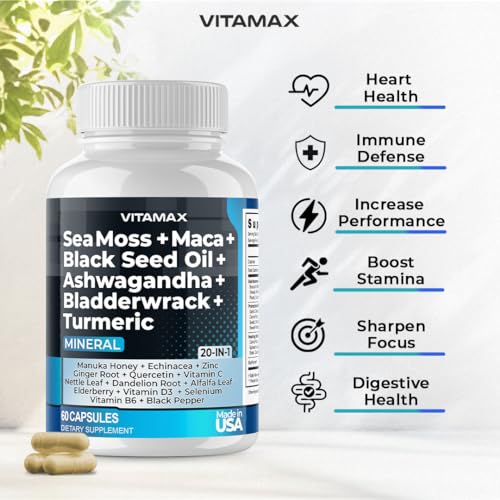 Sea Moss 3000mg Maca 1000mg Black Seed Oil 2000mg Ashwagandha 1000mg Bladderw Vitamax buy supplements canada