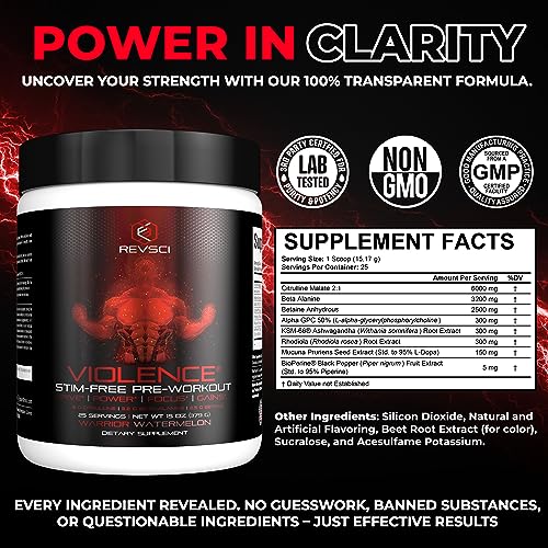 VIOLENCE Stim Free Pre Workout Powder by REVSCI, Precision Dosed Non Stim Preworkout Revolution Science buy supplements canada