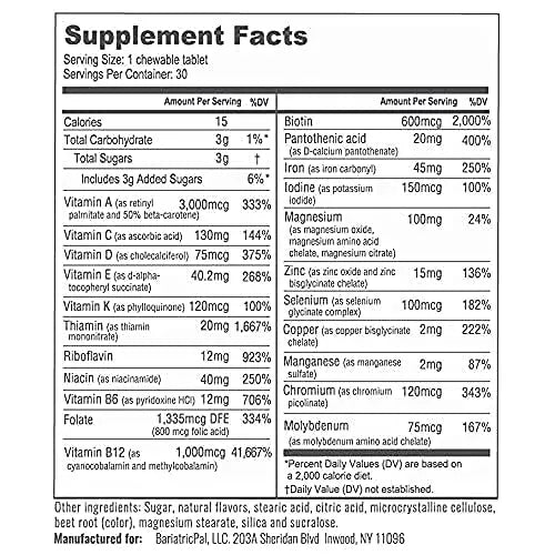 BariatricPal 30-Day Bariatric Vitamin Bundle (Multivitamin ONE 1 per Day! Chewable with 45mg Iron - Mixed Berry and Calcium Citrate Soft Chews 500mg with Probiotics - Orange Creamsicle) BariatricPal buy supplements canada
