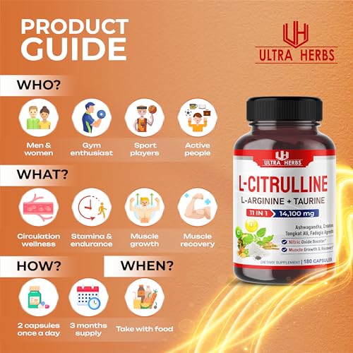 L-Citrulline 14,100 mg 11 in 1 with L-Arginine + Taurine, Ashwagandha, Creatine, Tongkat Ali ULTRA HERBS buy supplements canada