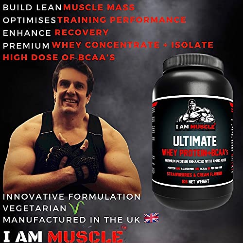 Ultimate Whey Protein + BCAA’s Powder, Premium High Protein Isolate, Enhance Lean Muscle Mass and Recovery, 1kg I AM MUSCLE buy supplements canada