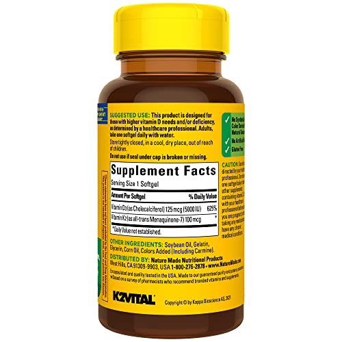 Nature Made Vitamin D3 K2, 5000 IU (125 mcg) Vitamin D, Dietary Supplement for Bone Nature Made buy supplements canada