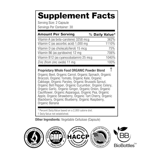 FeelGood Superfoods 1000mg Immune Support Capsules Made with 25 Organic Fruits and Vegetables, Strong Immunity Boosters with Vitamins A, C, D3, and Zinc, 60 Count FeelGood Superfoods buy supplements canada
