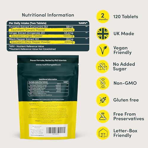 Nutrition Geeks Turmeric Tablets 2000 mg with Black Pepper & Ginger, High Strength Nutrition Geeks buy supplements canada