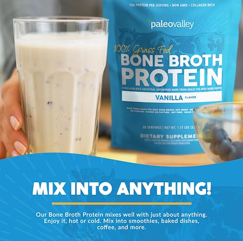 Paleovalley 100% Grass Fed Bone Broth Protein Powder - Vanilla - Rich in Collagen for Hair Paleovalley buy supplements canada