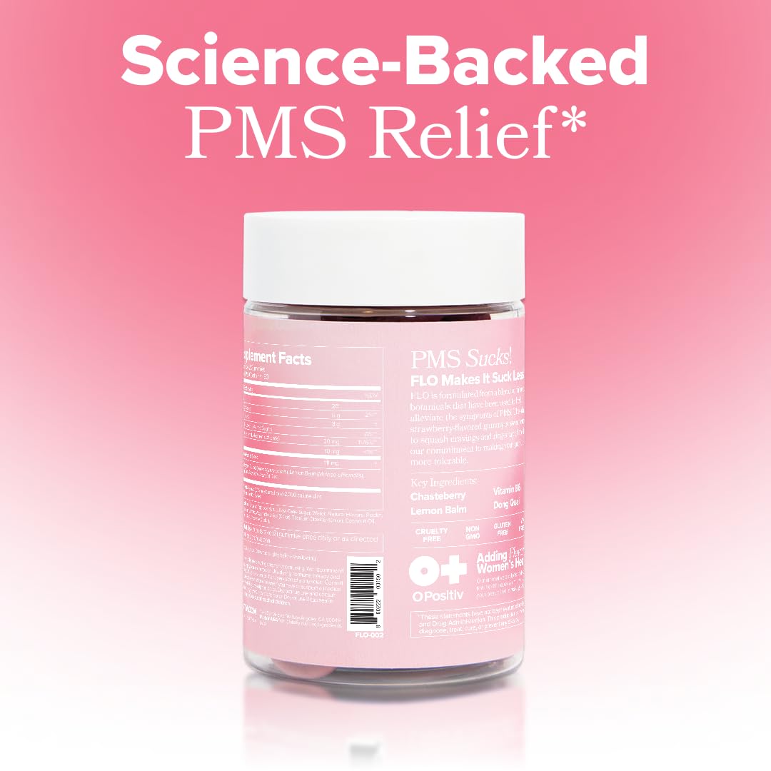 O Positiv FLO PMS Gummies for Women - Proactive PMS Relief - Targets Hormonal Breakouts, Bloating, Cramps, & Mood Swings with Chasteberry O Positiv buy supplements canada