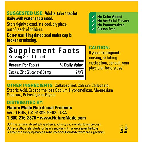 Nature Made Zinc 30 mg, Dietary Supplement for Immune Health and Antioxidant Support Nature Made buy supplements canada