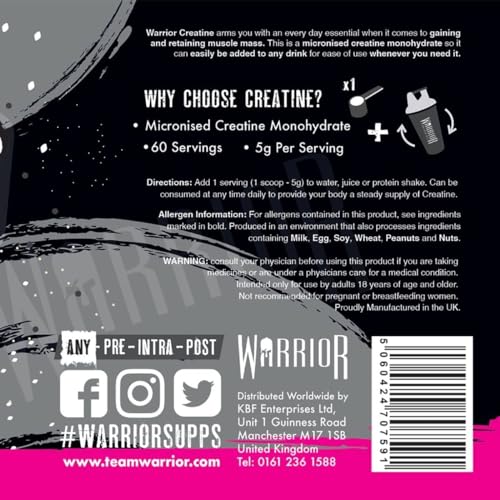 Warrior Creatine Monohydrate Powder – 300g – Micronised for Easy Mixing and Consumpti Warrior buy supplements canada
