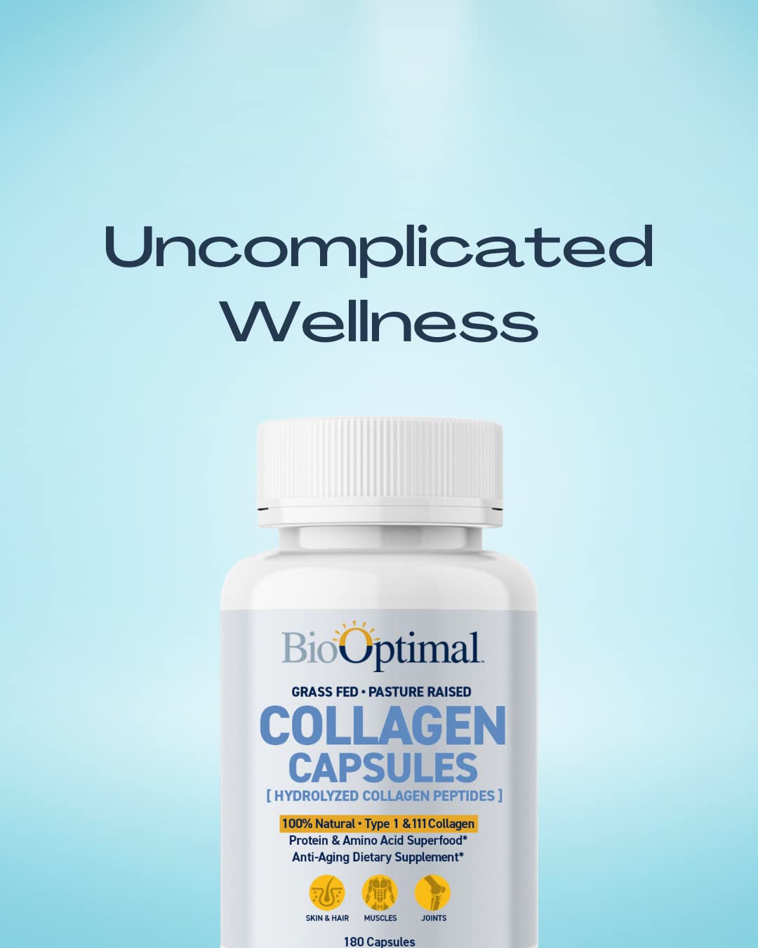 BioOptimal Collagen Peptides Capsules - Grass-Fed, Pasture-Raised Hydrolyzed Protein S]n-GMO, Zero Sugar Daily Pills for Men & Women (180 Capsules) BioOptimal buy supplements canada