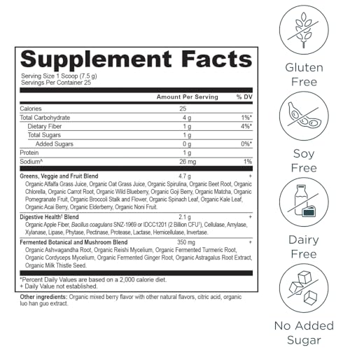 Ancient Nutrition SuperGreens Powder with Probiotics, Organic Berry Flavor Greens, Made from Real Fruits, Vegetables and Herbs, Digestive and Energy Support, 25 Servings, 6.7oz Ancient Nutrition buy supplements canada