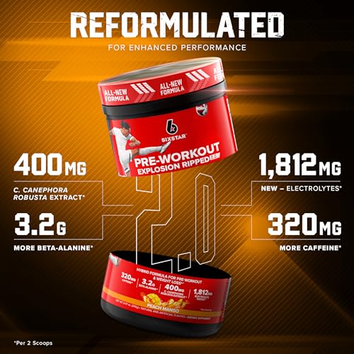 Six Star Pre-Workout Explosion Ripped 2.0 Peach Mango - Endurance Powder with Caffeine Six Star buy supplements canada
