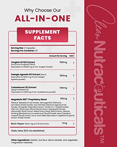 Fadogia Agrestis 5000mg Tongkat Ali 25000mg Turkesterone 5000mg Clean Nutraceuticals buy supplements canada