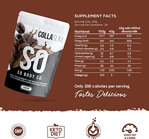 CollaSlim, Meal Replacement Shake with Added Collagen, Vitamins and Minerals, 800g, Balanced Meal Shake, Healthy Shake, Coffee Diet Shake. So Body Co buy supplements canada