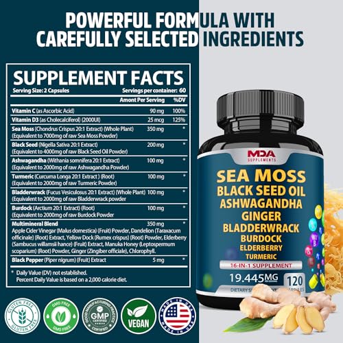 Sea Moss Black Seed Oil Ashwagandha Ginger - Multimineral Sea Moss Capsules MDA Supplements buy supplements canada