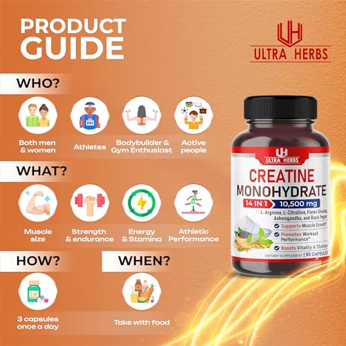 Ultra Creatine Pills Muscle Growth 9800mg Creatine Monohydrate Capsules w Ginseng ULTRA HERBS buy supplements canada