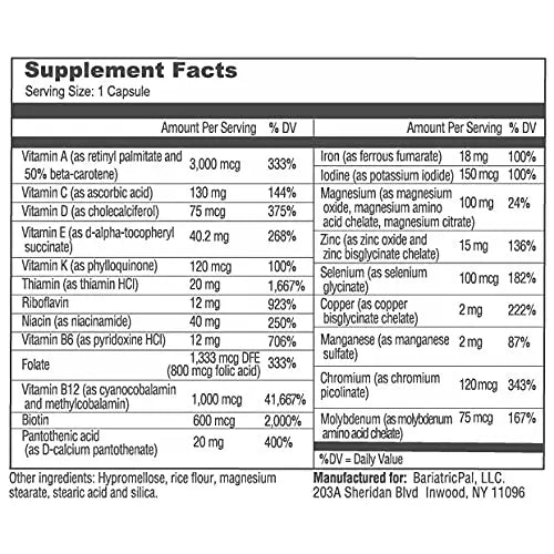 BariatricPal 30-Day Bariatric Vitamin Bundle Multivitamin ONE 1 per Day! Capsule with 18mg Iron Easy Swallow Calcium Citrate (600mg) BariatricPal buy supplements canada