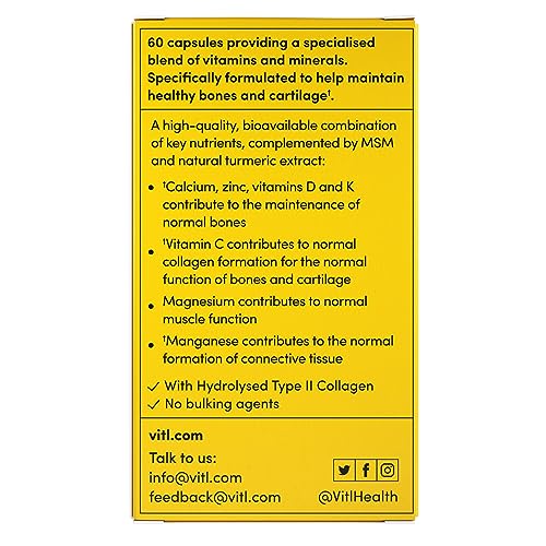 Vitl Bone & Joint Supplement - 60 Capsules - with Calcium, Manganese, Hydrolysed Type II Collagen & Turmeric - Maintenance for Joints, Bones VITL buy supplements canada