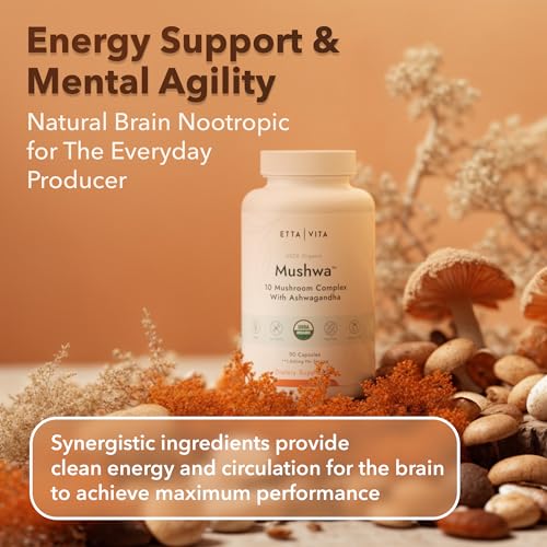 USDA Organic Lions Mane Supplement Capsules with Ashwagandha, Chaga, Reishi, Cordyceps Etta Vita buy supplements canada