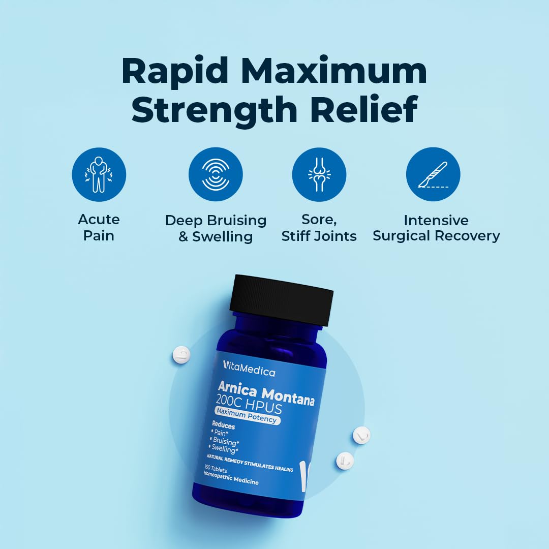 VitaMedica Arnica Montana 200C Rapid Dissolve Tablets for Natural Pain, Bruising, and Swelling Support - High Potency Homeopathic Medicine for Injury and Surgery Recovery - 150 Ct - 50 Servings VitaMedica buy supplements canada