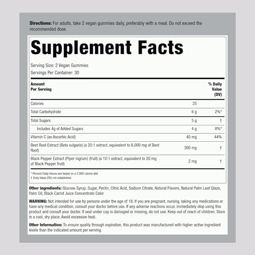 Beet Root Gummies | 60 Count | with Nitrates and Black Pepper Extract | Nitric Oxide Piping Rock buy supplements canada
