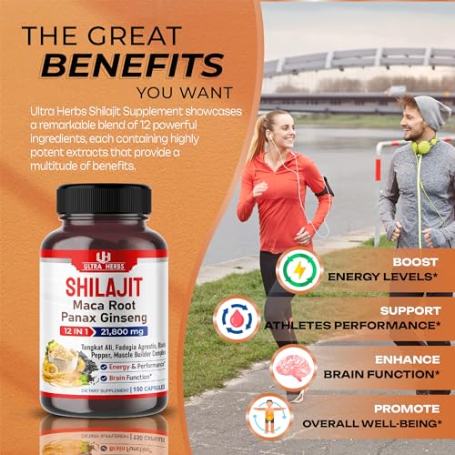 Shilajit Pure Himalayan 21,800mg - Energy Booster 85% Fulvic Acid, Maca Root ULTRA HERBS buy supplements canada
