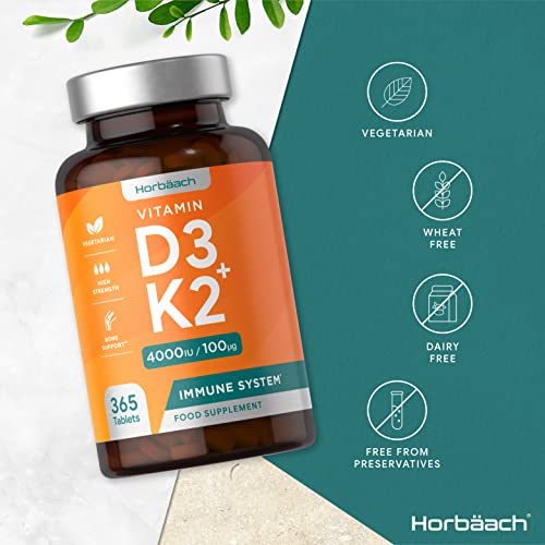Vitamin D3 K2 High Strength Tablets | 365 Count | Vitamin D3 4000iu and Vitamin K2 MK7 Horbäach buy supplements canada