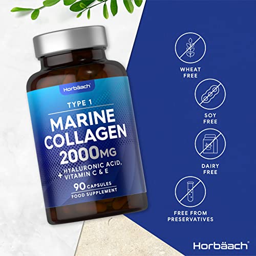 Marine Collagen Capsules | with Hyaluronic Acid, Vitamin C & E | 2000mg | High Strength Type 1 Collagen Horbäach buy supplements canada
