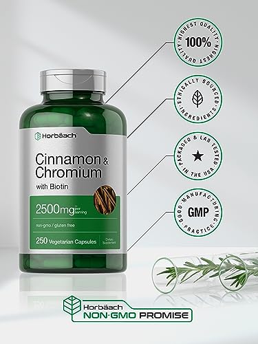 Cinnamon with Chromium Picolinate 2500mg | 250 Capsules | Plus Biotin | Vegetarian Horbäach buy supplements canada