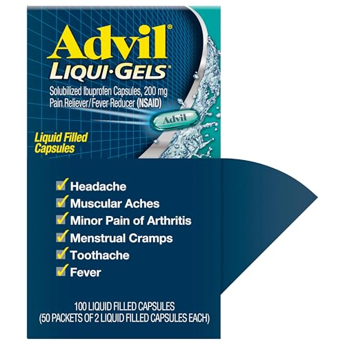 Advil Liqui-Gels Pain Reliever and Fever Reducer, Pain Medicine for Adults with Ibuprofen 200mg for Headache, Backache, Menstrual Pain and Joint Pain Relief - 50x2 Liquid Filled Capsules Advil buy supplements canada