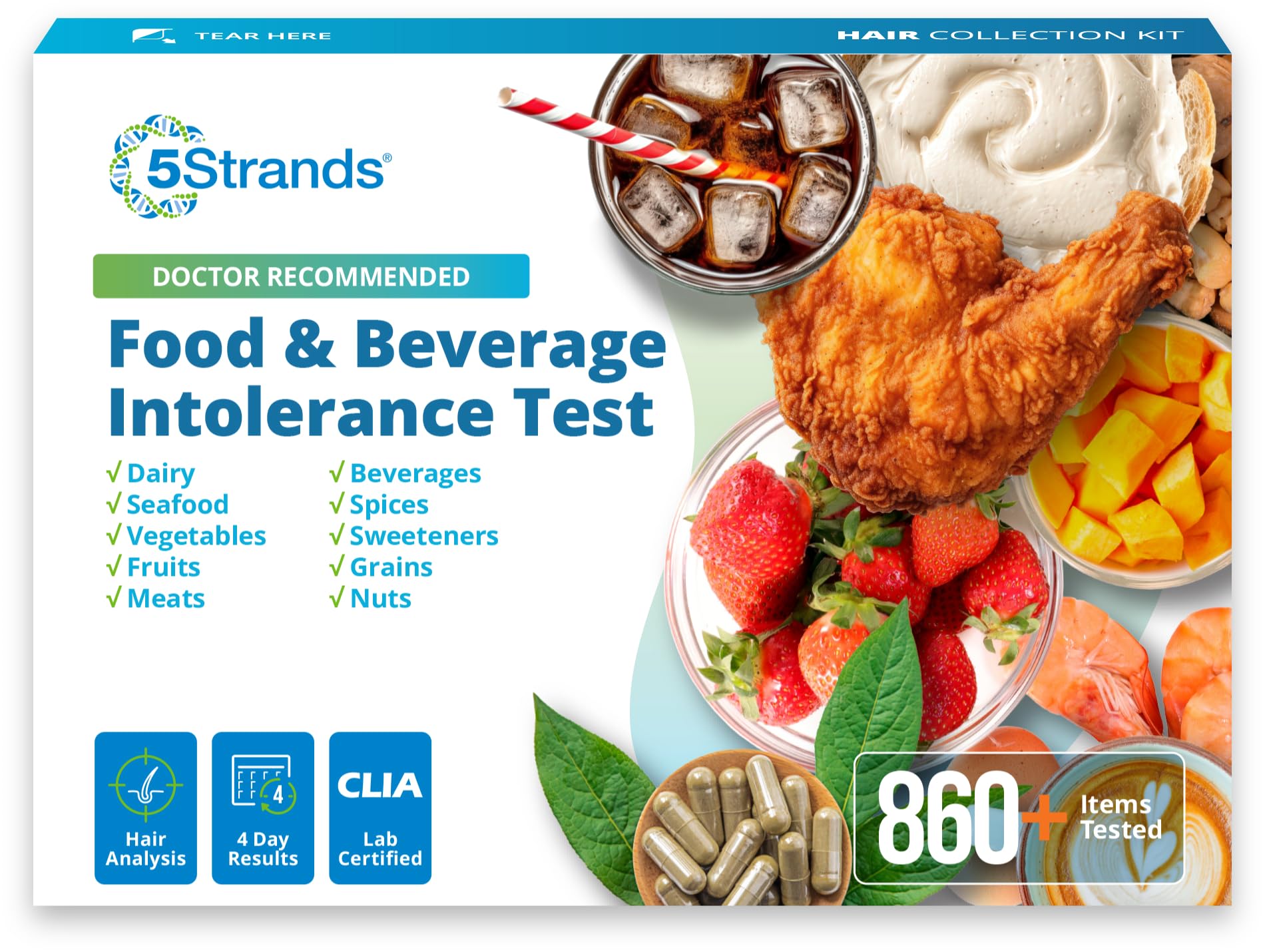 5Strands Food & Beverage Intolerance Test for Adults & Kids, 868 Items Tested, at-Home Sensitivity Testing, Hair Analysis, Gut Health Test, Results in 4 Days - OzHealthStandard
