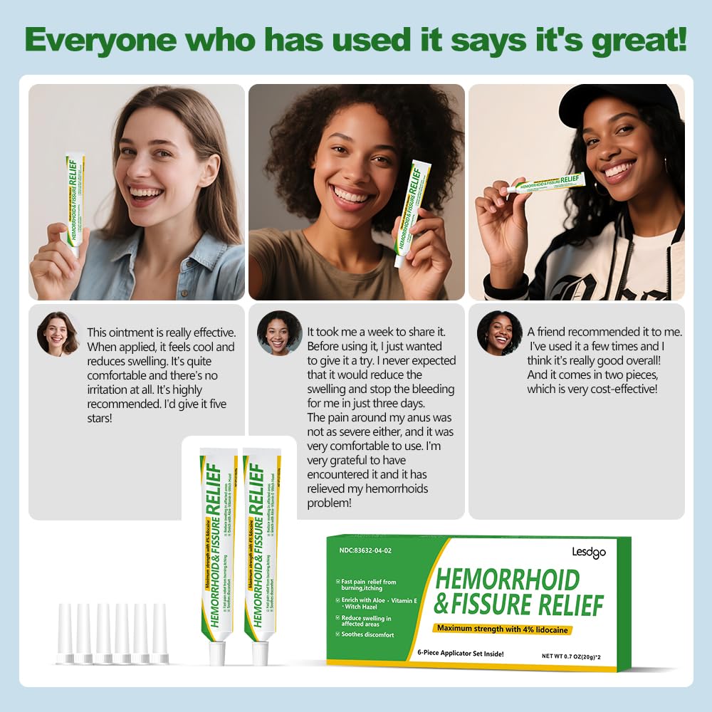Lesdgo Hemorrhoidal Ointment(2 Pack),Hemorrhoid and Fissure Cream Witch Hazel Maximum Strength Pain Relief,for Itching and Swelling Lesdgo buy supplements canada